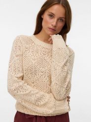 Vero Moda Sweter w kolorze beżowym rozmiar: XL. Brązowe swetry klasyczne damskie Vero Moda, xl, bez kołnierzyka. Za 104.99 zł.