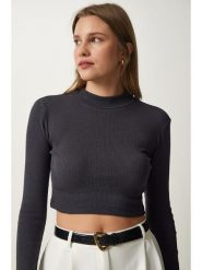 Happiness Istanbul Koszulka w kolorze antracytowym rozmiar: S/M. Czarne koszulki damskie Happiness Istanbul, m, bez wzorów, bez kołnierzyka, bez ramiączek. Za 34.99 zł.