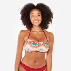 Góra kostiumu kąpielowego surfingowego damska Olaian Lori Sangria. Czerwone bikini OLAIAN, bez wzorów, z elastanu. Za 39.99 zł.