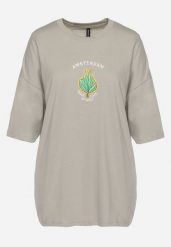 Szary T-shirt Oversize z Krótkim Rękawem i Nadrukiem Darlakia. Szare t-shirty damskie Born2be, l, bez wzorów, bez kołnierzyka. Za 54.99 zł.