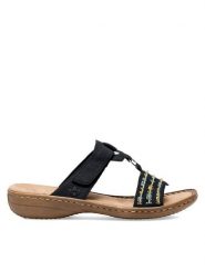 Rieker Klapki 60867-14 Granatowy. Niebieskie klapki damskie Rieker, bez wzorów, z syntetyku, bez obcasa, bez zapięcia. Za 279.99 zł.
