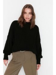 Trendyol Sweter w kolorze czarnym rozmiar: M. Czarne swetry klasyczne damskie Trendyol, m, ze splotem, bez kołnierzyka. Za 87.40 zł.