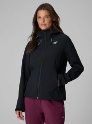 4F Kurtka softshell wiatroodporna damska - czarny XS. Czarne kurtki sportowe damskie 4F, xs, bez wzorów, z softshellu, bez kaptura. Za 299.99 zł.