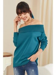Milan Kiss Sweter w kolorze turkusowym rozmiar: XL. Niebieskie swetry klasyczne damskie Milan Kiss, xl, bez kołnierzyka. Za 95.46 zł.