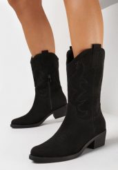 Czarne Botki Kowbojki przed Kolano z Dziurkami na Łydce Amilala. Czarne botki damskie Born2be, przed kolano, bez obcasa, na obcasie, bez zapięcia. Za 149.99 zł.