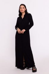 Czarna Maxi Sukienka Wiskozowa z Guzikami. Czarne sukienki damskie MOE, bez wzorów, z elastanu, bez ramiączek. Za 361.90 zł.