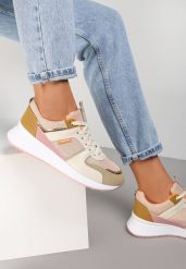 Beżowo-Zielone Sneakersy Philassa. Brązowe obuwie sportowe casual damskie Renee. Za 89.99 zł.