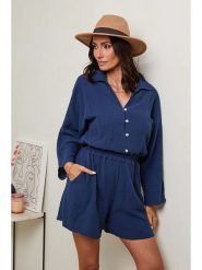 Le Monde du Lin Lniany kombinezon w kolorze granatowym rozmiar: 40/42. Niebieskie kombinezony damskie Le Monde du Lin, bez wzorów, ze lnu, klasyczne, bez kołnierzyka, bez ramiączek. Za 130.99 zł.