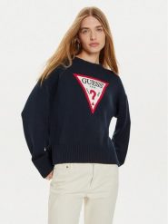Guess Jeans Sweter W4BR12 Z3HM1 Granatowy Regular Fit. Niebieskie swetry klasyczne damskie Guess Jeans, xl, z bawełny, bez kołnierzyka. Za 239.99 zł.