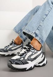 Czarne Sneakersy na Platformie z Geometrycznym Wzorem Mevriane. Czarne obuwie sportowe damskie Renee, z jeansu, bez zapięcia. Za 99.99 zł.