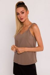 Kakaowa Bluzka na Ramiączkach z Odkrytymi Plecami. Brązowe bluzki damskie MOE, l, bez wzorów, z bawełny, bez kołnierzyka, bez ramiączek. Za 286.90 zł.