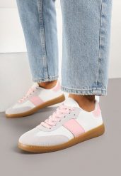 Biało-Różowe Sneakersy Retro w Stylu Klasycznych Tenisówek Tanonea. Białe obuwie sportowe damskie Born2be, z jeansu, bez zapięcia, tenisowe. Za 69.99 zł.