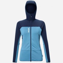 Bluza turystyczna damska Millet Fusion Grid Hoodie active fit Polartec PowerGrid. Niebieskie bluzy damskie Millet, s, bez wzorów, z elastanu, z kapturem. Za 519.00 zł.