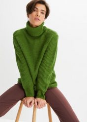 Sweter z golfem. Zielone golfy damskie bonprix, bez wzorów, bez ramiączek. Za 107.99 zł.