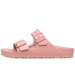 Klapki Birkenstock Arizona Eva Damskie. Czerwone klapki damskie Birkenstock, bez wzorów, z materiału, bez obcasa, bez zapięcia. Za 272.30 zł.