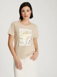Cross Jeans Koszulka w kolorze beżowym rozmiar: L. Brązowe bluzki damskie Cross Jeans, l, bez wzorów, z jeansu, bez kołnierzyka, bez ramiączek. Za 66.00 zł.