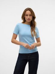 Vero Moda Koszulka w kolorze błękitnym rozmiar: XXL. Niebieskie bluzki damskie Vero Moda, s, bez wzorów, bez kołnierzyka, bez ramiączek. Za 43.88 zł.