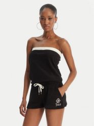 Juicy Couture Kombinezon Applique Terry JCWFP126316 Czarny Regular Fit. Czarne sukienki damskie Juicy Couture, bez wzorów, z bawełny, bez ramiączek. Za 299.99 zł.