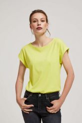 Bawełniany t-shirt limonkowy. T-shirty damskie MOODO, xs, bez wzorów, z bawełny, bez kołnierzyka. W wyprzedaży za 13.99 zł.