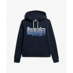 Bluza damska z kapturem Superdry Stacked. Niebieskie bluzy damskie Superdry, s, bez wzorów, z kapturem. Za 380.50 zł.