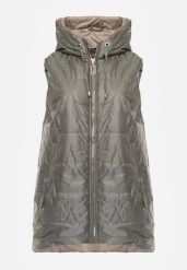 Zielona Kamizelka z Nieodpinanym Kapturem i Geometrycznym Pikowaniem Kalousa. Zielone kamizelki damskie Born2be, l, bez wzorów, z dresówki. Za 149.99 zł.