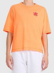 4F Koszulka w kolorze pomarańczowym rozmiar: S. Pomarańczowe bluzki damskie 4F, s, bez wzorów, z bawełny, bez kołnierzyka, bez ramiączek. Za 39.49 zł.