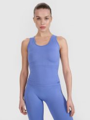 4F Top treningowy slim bezszwowy damski 4F x Anna Lewandowska - niebieski XXS/XS. Niebieskie koszulki sportowe damskie 4F, uniwersalny, bez wzorów, z dzianiny, bez ramiączek, do biegania. Za 99.99 zł.