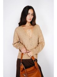 ASSUILI Kaszmirowy kardigan w kolorze jasnobrązowym rozmiar: 38. Brązowe kardigany damskie Assuili, bez wzorów, z kaszmiru. Za 166.49 zł.