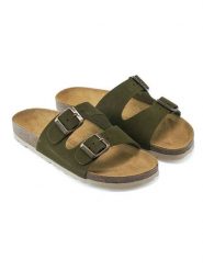 Mandel Skórzane klapki w kolorze khaki rozmiar: 38. Brązowe klapki damskie Mandel, bez wzorów, ze skóry, z otwartym noskiem, bez obcasa, bez zapięcia. Za 121.99 zł.