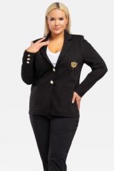 Żakiet elegancki taliowany z ozdobną aplikacją WITO czarny. Czarne marynarki i żakiety damskie KARKO, plus size, z aplikacjami, z dzianiny, biznesowe. Za 159.50 zł.