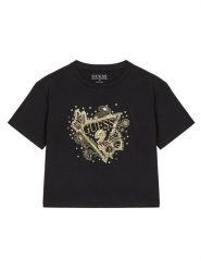 Guess T-Shirt J5YI35 K6YW4 Czarny Regular Fit. Czarne koszulki i t-shirty dziewczęce Guess, z aplikacjami, z bawełny, bez kołnierzyka, bez ramiączek. Za 79.99 zł.