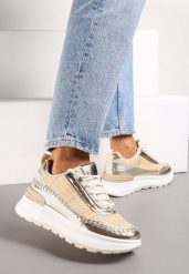 Złote Sneakersy na Platformie Buffona. Żółte obuwie sportowe damskie Renee, bez zapięcia. Za 99.99 zł.