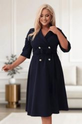 Elegancka granatowa żakietowa sukienka Marietta XXL OVERSIZE WIOSNA. Żółte sukienki damskie Moda Size Plus Iwanek, bez wzorów, z elastanu, biznesowe, bez ramiączek. Za 325.00 zł.