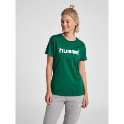 Koszulka sportowa z krótkim rękawem damska Hummel Cotton Logo. Zielone koszulki sportowe damskie Hummel, l, bez wzorów, bez ramiączek, do piłki nożnej. Za 59.00 zł.