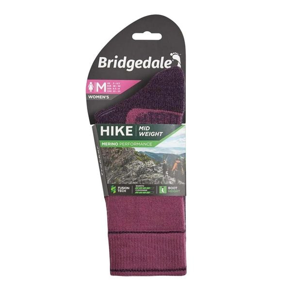 Skarpety do turystyki damskie Bridgedale HIKE MW END BO ORI LD. Fioletowe skarpetki damskie Bridgedale, bez wzorów, z elastanu. Za 96.99 zł.