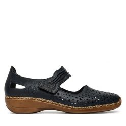 Półbuty Rieker. Niebieskie półbuty damskie Rieker, bez wzorów, bez obcasa, na płaskiej podeszwie, bez zapięcia. Za 319.99 zł.