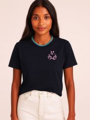 WOOOP Koszulka w kolorze granatowym rozmiar: M. Niebieskie koszulki damskie Wooop, m, bez wzorów, bez kołnierzyka, bez ramiączek. Za 79.03 zł.