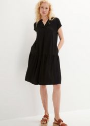 Sukienka tunikowa z delikatnej wiskozy. Czarne sukienki damskie bonprix, bez wzorów, z dresówki, bez ramiączek. Za 84.99 zł.