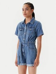 Morgan Kombinezon 251-SHELOR Niebieski Slim Fit. Niebieskie sukienki damskie Morgan, bez wzorów, z bawełny, bez ramiączek. Za 429.99 zł.