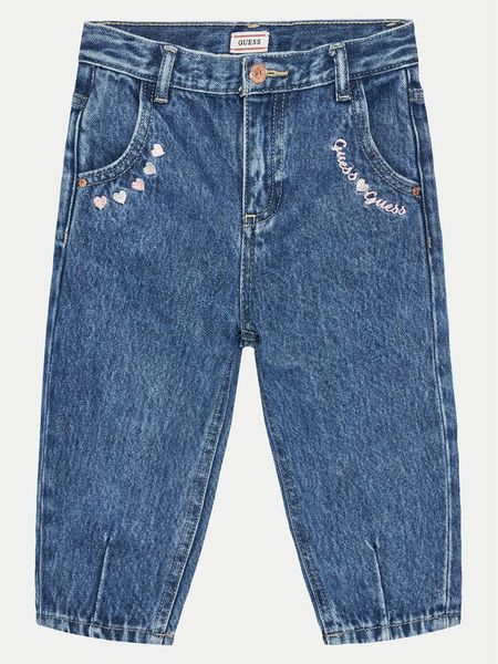 Guess Jeansy K4BA08 D5D70 Granatowy Relaxed Fit. Niebieskie jeansy dziewczęce Guess, z aplikacjami, z jeansu. Za 119.99 zł.