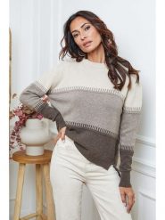 So Cachemire Sweter "Lurcia" w kolorze szarobrązowo-beżowym rozmiar: M. Brązowe swetry klasyczne damskie So Cachemire, m, z kaszmiru, bez kołnierzyka. Za 276.71 zł.