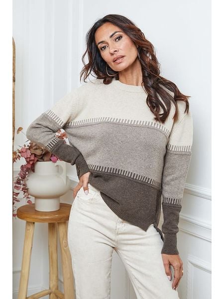 So Cachemire Sweter "Lurcia" w kolorze szarobrązowo-beżowym rozmiar: XL. Brązowe swetry klasyczne damskie So Cachemire, xl, z kaszmiru, bez kołnierzyka. Za 222.41 zł.