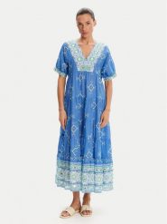 Iconique Sukienka letnia IC25-092 Niebieski Relaxed Fit. Niebieskie sukienki damskie Iconique, bez wzorów, z bawełny, bez ramiączek. Za 389.99 zł.