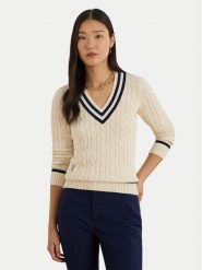 LAUREN RALPH LAUREN Sweter 200B22020001 Beżowy jasny Relaxed Fit. Brązowe swetry klasyczne damskie Lauren Ralph Lauren, xl, z bawełny, bez kołnierzyka. Za 949.99 zł.
