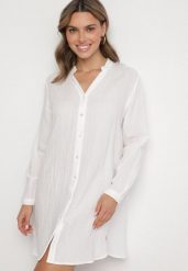 Biała Sukienka Oversize z Bawełny o Prostym Kroju Koszulowym Elanistra. Białe sukienki damskie Born2be, bez wzorów, z bawełny, eleganckie, bez ramiączek. W wyprzedaży za 72.24 zł.