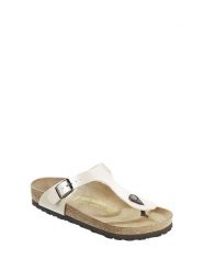Birkenstock Japonki w kolorze kremowym rozmiar: 40. Brązowe klapki damskie Birkenstock, bez wzorów, z materiału, z otwartym noskiem, bez obcasa, bez zapięcia. Za 267.29 zł.