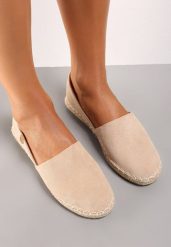 Beżowe Espadryle Specialty. Brązowe espadryle damskie Renee, w ażurowe wzory, z jeansu, bez obcasa. Za 59.99 zł.