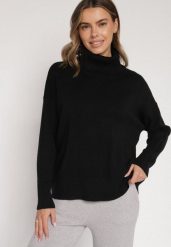 Czarny Golf w Klasycznym Stylu Linagela. Czarne golfy damskie Born2be, bez wzorów, z jeansu, bez ramiączek. Za 89.99 zł.