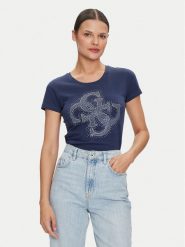Guess T-Shirt W4YI37 J1314 Niebieski Regular Fit. Niebieskie t-shirty damskie Guess, xs, z aplikacjami, z bawełny, bez kołnierzyka. Za 229.99 zł.