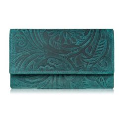 Portfel damski skórzany vintage w kwiaty zielony duży Paolo Peruzzi T-108-HGR. Zielone portfele damskie bez wzorów, z materiału. Za 69.00 zł.